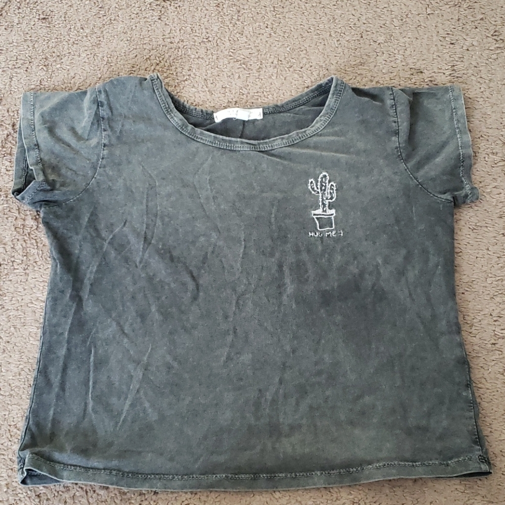 Don't ask why gray cactus hug me crop top sz OS